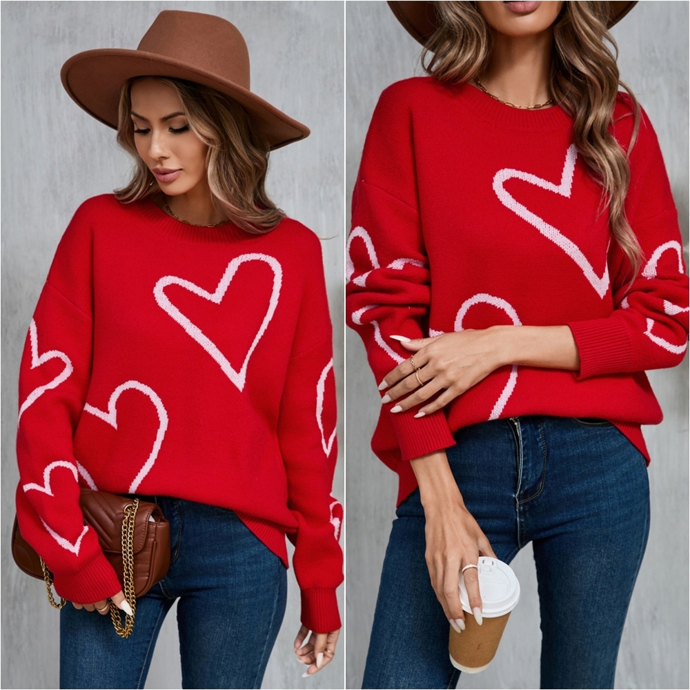 Falling for Hearts Sweater - Red